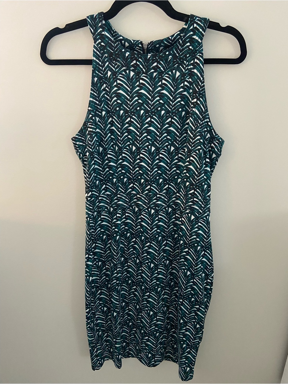 H&M Teal, Black and White Leaf-Print Dress